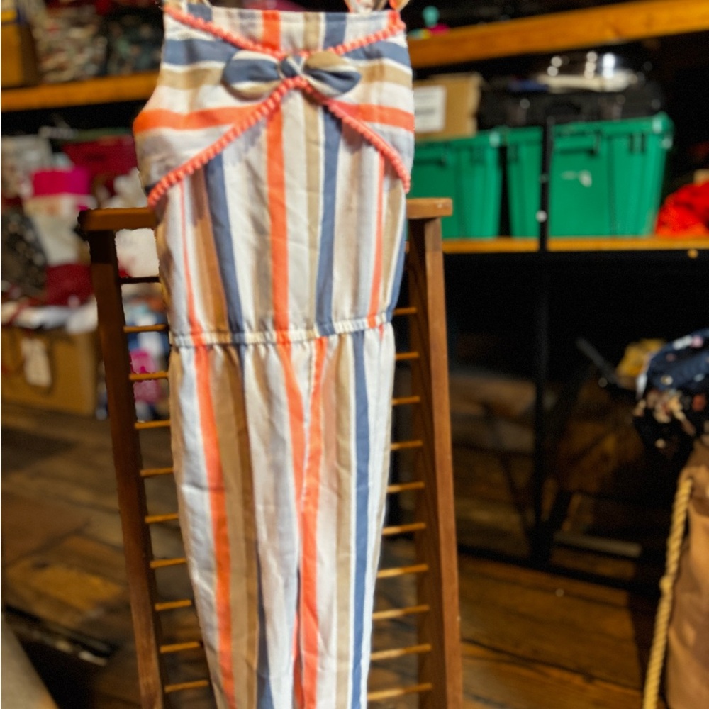 Striped Jumpsuit with Bow Detail